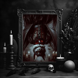 Gothic Bat Wearing a Dress Print - Dark Academia Inspired Wall Art, Witchcore Poster, Witchy Decor, Horror Art, Unusual Gallery Wall Ideas