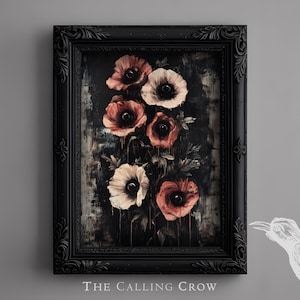 Botanical Gothic Print – Vintage Victorian Gothic Home Decor, Witchy Dark Cottagecore, Macabre Surreal Painting, Gothic Floral Wall Art
