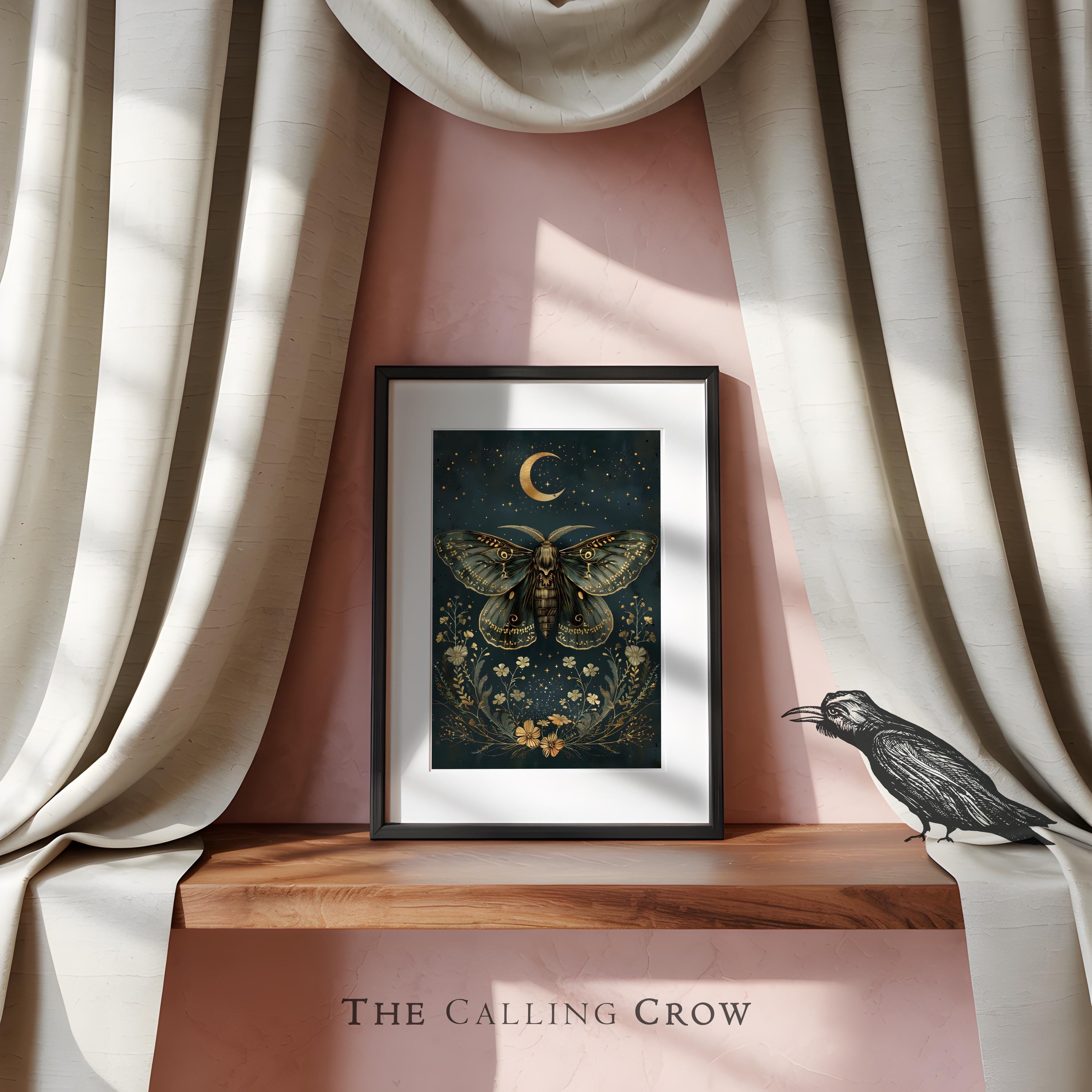 Celestial Moth Gothic Cottagecore Print – Vintage Botanical Wall Art ...