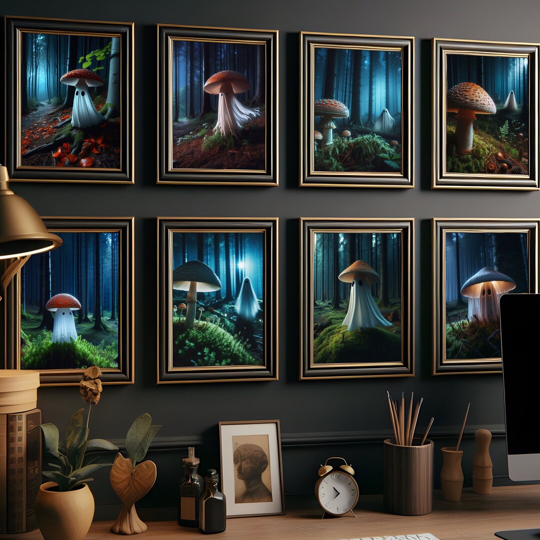 Set of 8 Mushroom Ghost Prints - Cottagecore Wall Art Set, Goblincore ...