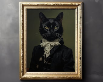 Gothic Cat in Suit - Dark Academia, Art Poster Print, Gothic Home Decor, Victorian Art, Witchy Decor, Cat Lover Gift