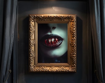 Gothic Vampire Print - Vampire Teeth Print, Dark Cottagecore Art, Goth Aesthetic, Horror Art Print, Vampirecore, Dark Fantasy Aesthetic