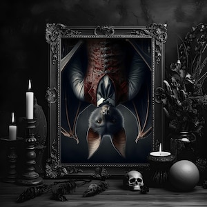 Gothic Bat in Suit Print - Dark Academia, Art Poster Print, Gothic Home Decor, Victorian Art, Witchy Decor, Witchcore, Horror Art