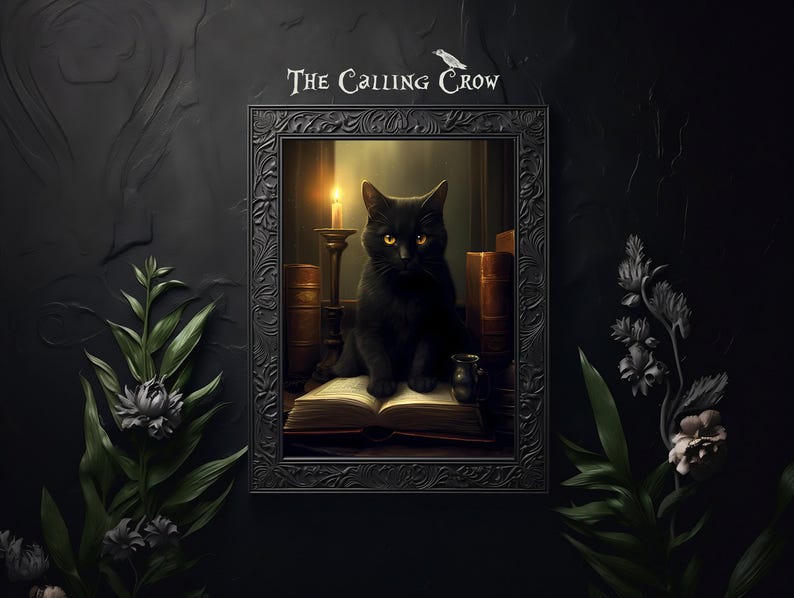 Impresión de bruja de gato negro, Impresión de póster de arte, Academia oscura, Victoriano gótico, Arte de gato negro, Decoración de bruja, Impresión de gato, Regalo de amante de gato, Regalo gótico imagen 3
