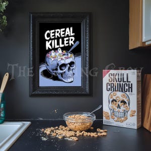 Küchen Druck - Gothic Totenkopf Druck, Müsli Killer, Horror Poster, Quirky Frühstück Bar Poster, Emo oder Goth Geschenk