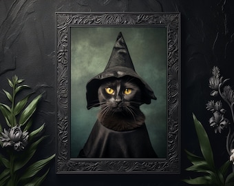 Cat Witch Print, Gothic Home Decor, Witchy Aesthetic, Witchcore, Dark Academia, Vintage Poster, Wicca, Gothic Gift, Witch Gift