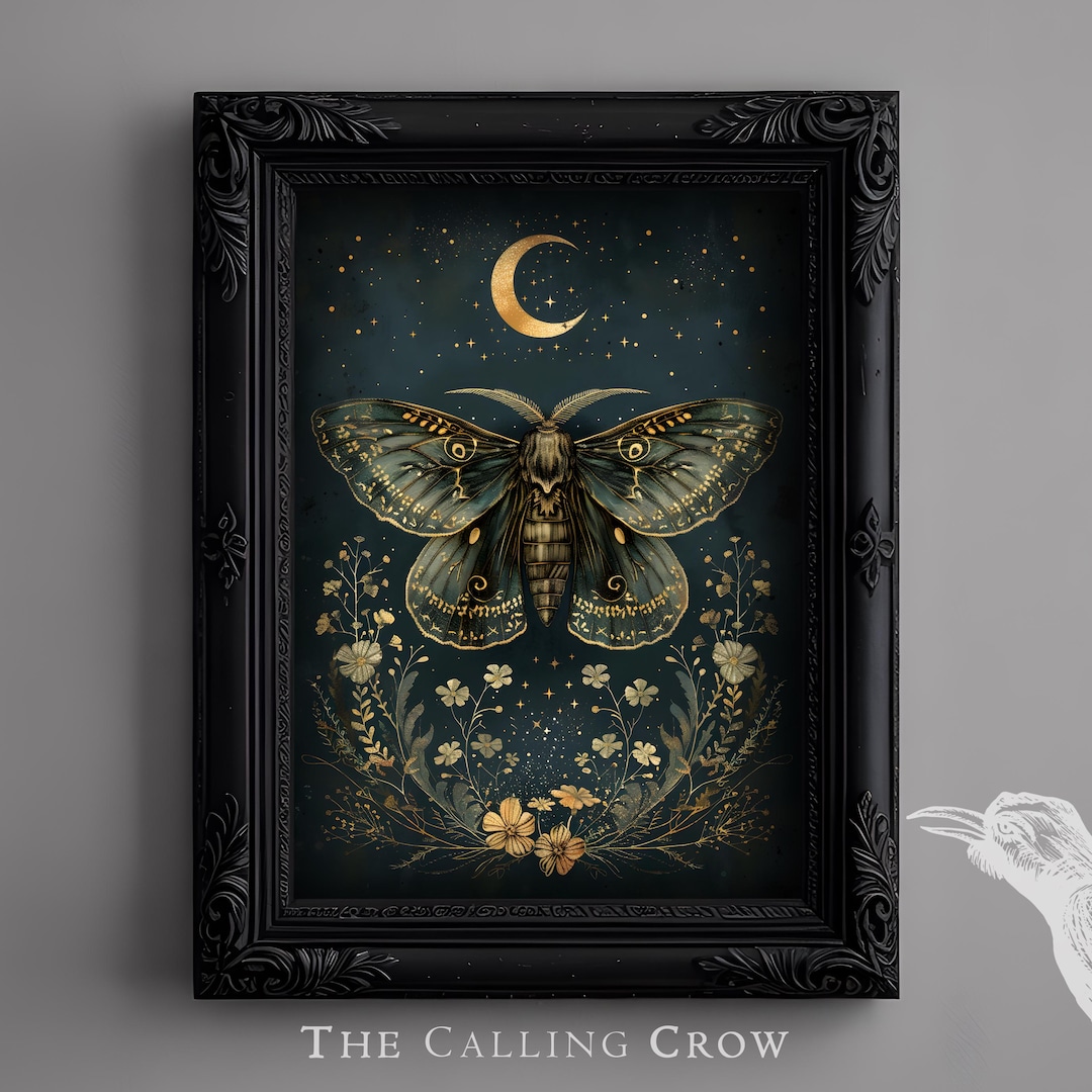 Celestial Moth Gothic Cottagecore Print - Vintage Botanical Wall Art ...