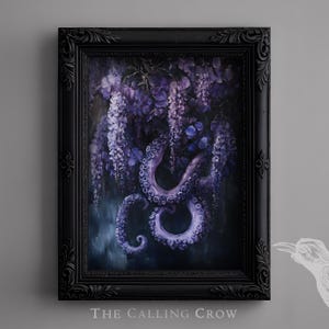 Gothic Wisteria Botanical Print – Cottagecore Wall Decor, Vintage Victorian Oil Painting, Surreal Floral Painting, Gothic Home Decor