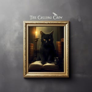 Impresión de bruja de gato negro, Impresión de póster de arte, Academia oscura, Victoriano gótico, Arte de gato negro, Decoración de bruja, Impresión de gato, Regalo de amante de gato, Regalo gótico imagen 4