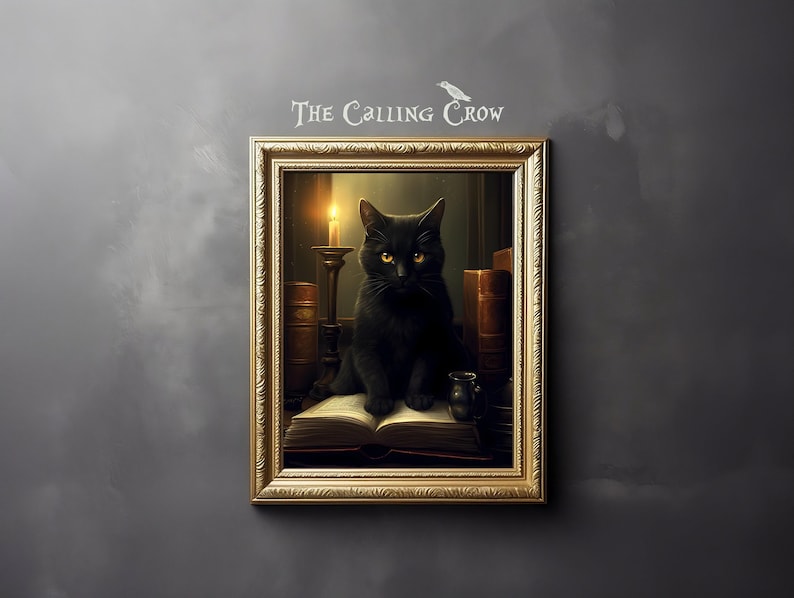 Impresión de bruja de gato negro, Impresión de póster de arte, Academia oscura, Victoriano gótico, Arte de gato negro, Decoración de bruja, Impresión de gato, Regalo de amante de gato, Regalo gótico imagen 4