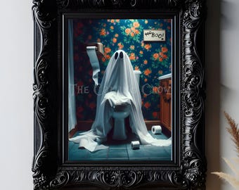 Ghost on Toilet Print  - Gothic Bathroom Decor, Bathroom Print, Toilet Room Decor Alternative Gothic Decor, Goth or Emo Present