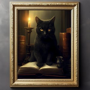 Impresión de bruja de gato negro, Impresión de póster de arte, Academia oscura, Victoriano gótico, Arte de gato negro, Decoración de bruja, Impresión de gato, Regalo de amante de gato, Regalo gótico imagen 1