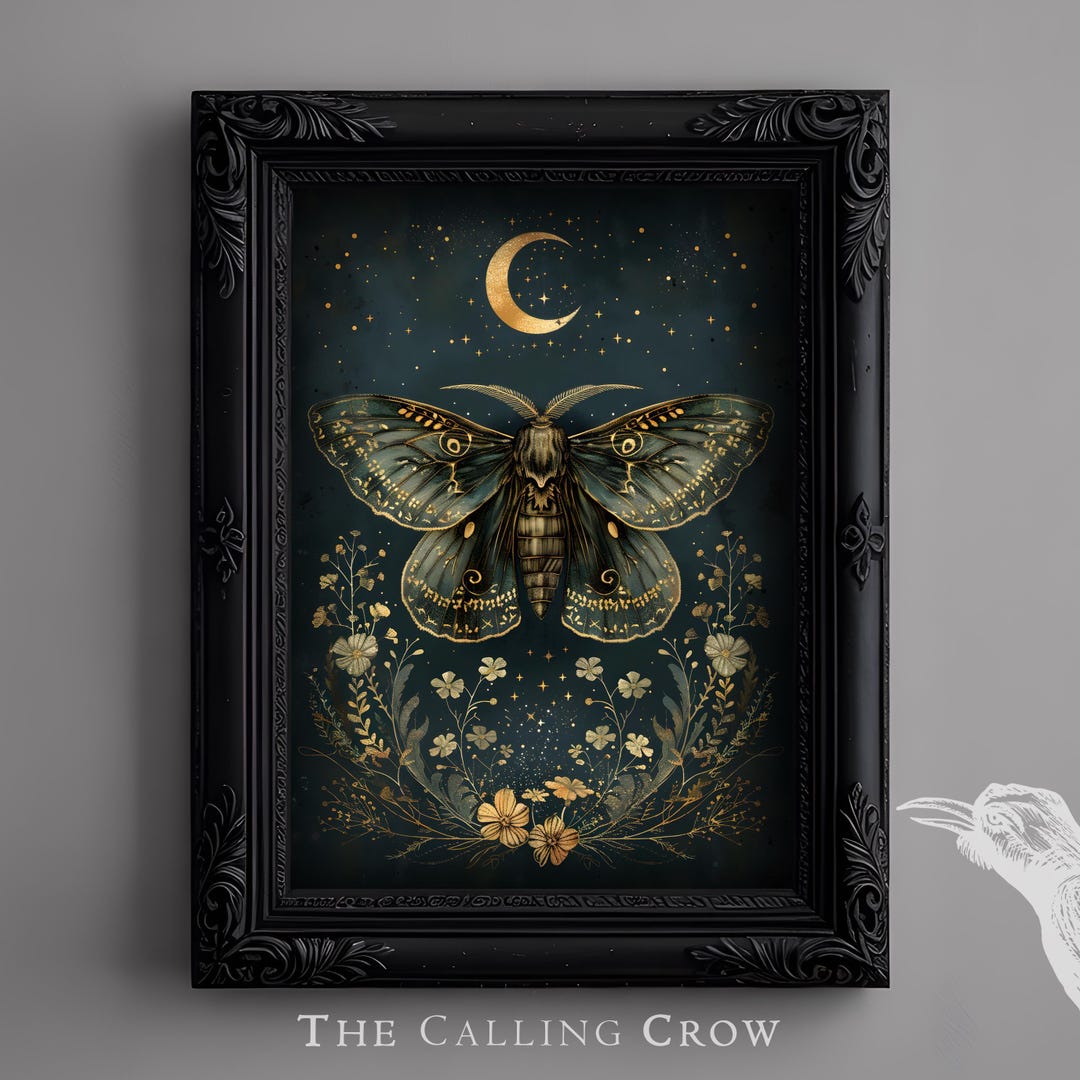 Celestial Moth Gothic Cottagecore Print – Vintage Botanical Wall Art ...