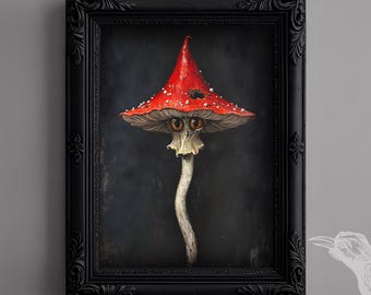 Gothic Mushroom Print - "The Cursed Familiar", Mycology Print, Witchy Wall Art, Gothic Home Decor, Goblincore Art, Dark Cottagecore