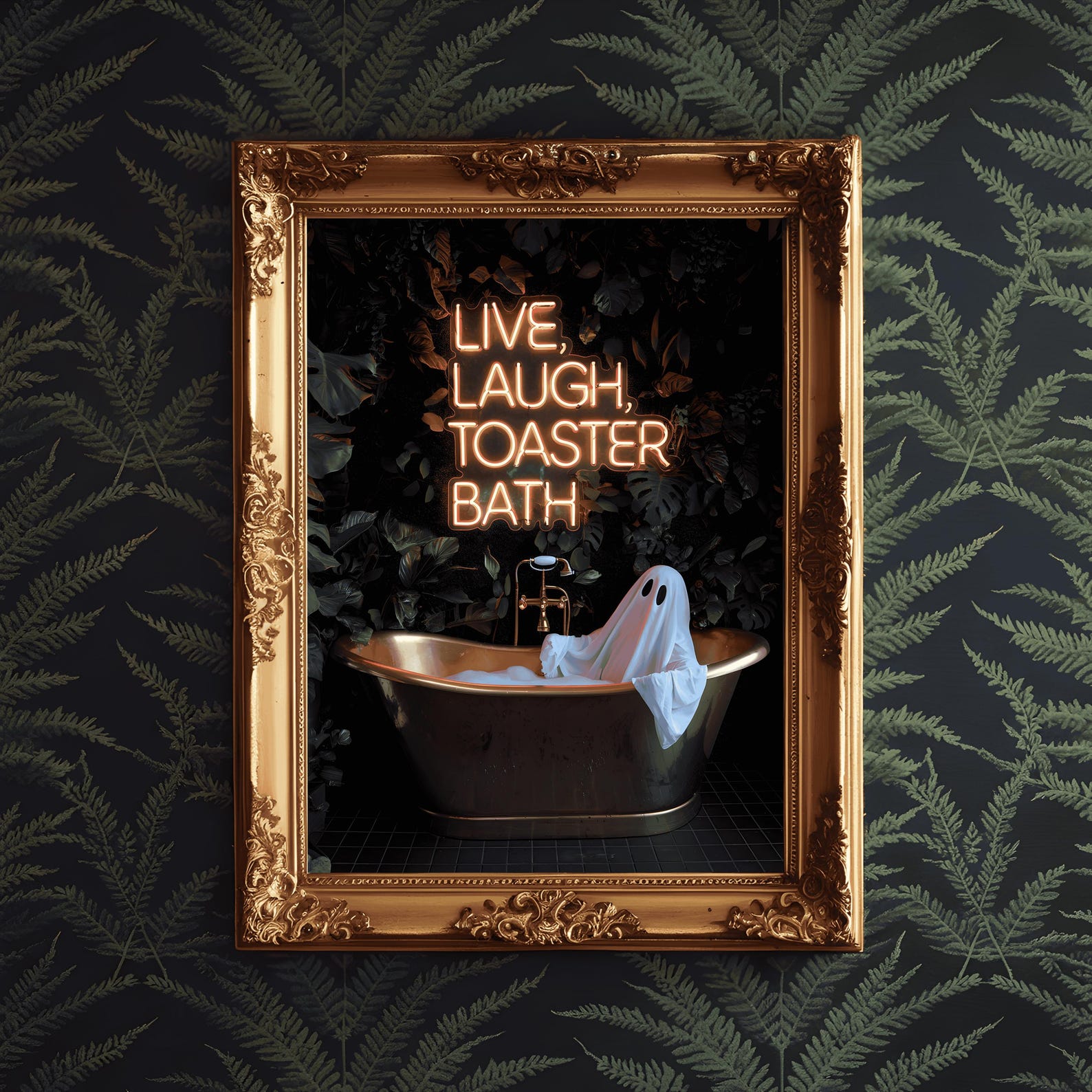 Live, Laugh, Toaster Bath Ghost Print - Gothic Home Decor, Funny Wall Art, Quirky Unusual Posters, Maximalist - A3 Print