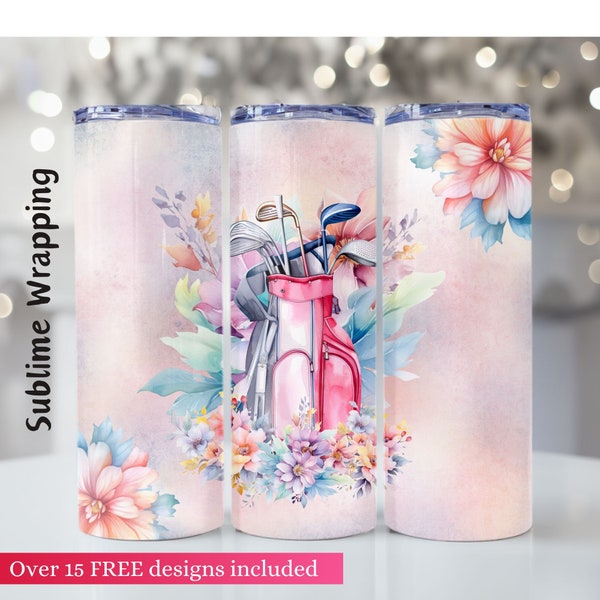 Floral Golf Bag 20 oz SublimationTumbler, Women’s Golf Png Digital Download