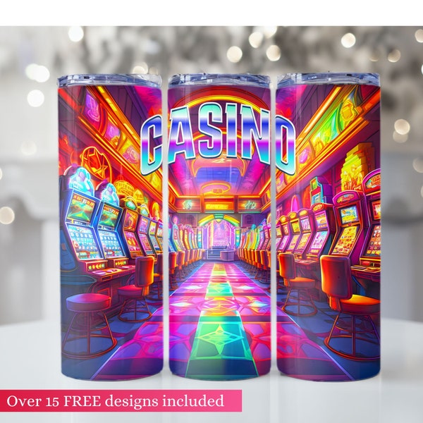 20 oz Vegas Slot Machine Tumbler Wrap, Casino Sublimation Design, Gambling PNG Digital Download