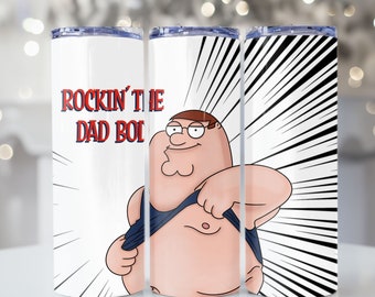 Dad Bod Funny Cartoon Show 20oz Tumbler Wrap, Humorous Dad Sublimation Tumbler PNG Digital Download