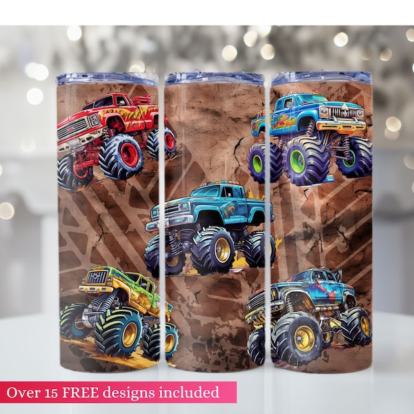 Monster Truck 20oz Skinny Tumbler Wrap, Truck Sublimation Tumbler Design, PNG Digital Download