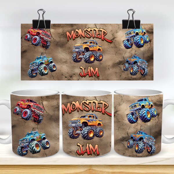 Monster Truck Mug Wrap 11oz-15oz Sublimation Design, Mug PNG Digital Download