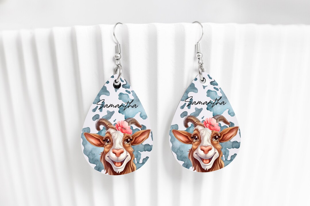Happy Goat Sublimation Earring Designs PNG Sublimation Goat Etsy