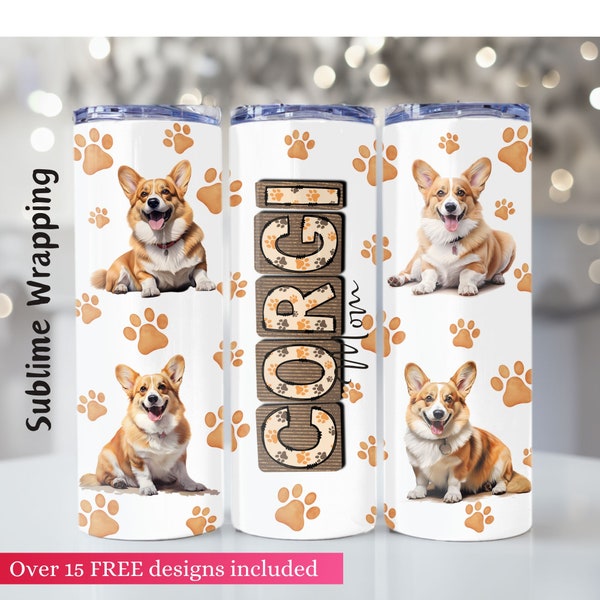 Corgi Mom 20oz Skinny Tumbler Wrap, Dog Sublimation PNG Digital Download