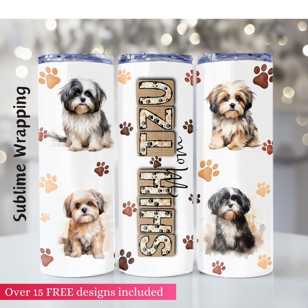 Shih Tzu Mom 20oz Skinny Tumbler Wrap, Dog Sublimation PNG Digital Download