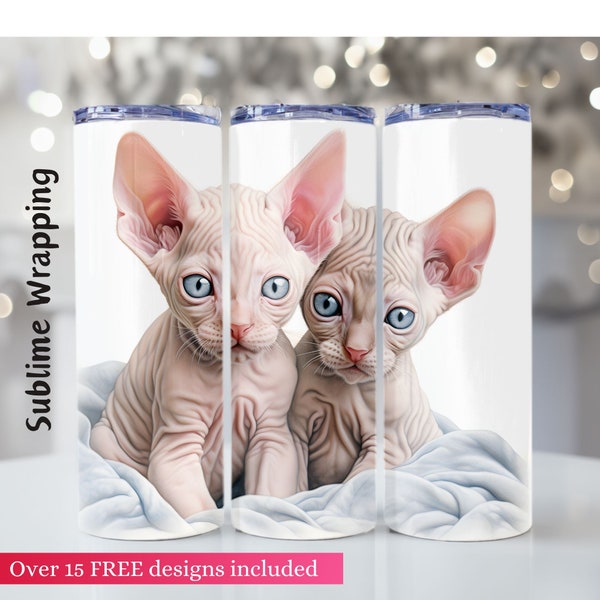 Sphynx Kittens  20oz Skinny Tumbler Wrap, Sphynx Cat Sublimation PNG Digital Download