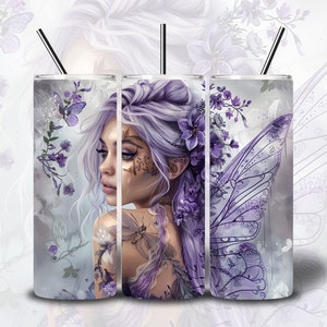 Fairy 20oz Skinny Tumbler Wrap, Goth Sublimation Design Template, PNG Digital Download image 1