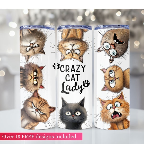 Crazy Cat Lady 20oz Tumbler Wrap, Funny Cat Sublimatie Design, PNG Digitale Download