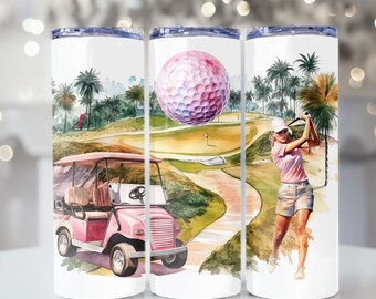 Woman Golf 20oz Skinny Tumbler Wrap, Women Golf Sublimation Tumbler PNG Digital Download, Ladies Golf
