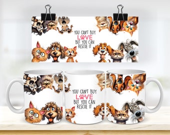 Rescue Animal 11oz and 15oz Mug Wrap, Dog and Cat Mug Sublimation Design, PNG Digital Download