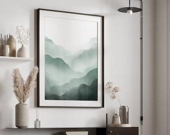 Green Wilderness - Printable Wall Art, Nature Art Print, Green Wall Art, Ombre watercolor printable, Minimalist Poster, Digital, Home Decor