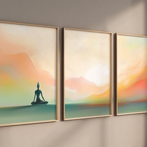 Set of 3 Printable Wall Art - Yoga Meditation, Mountain & Nature Scenes, Digital Home Decor