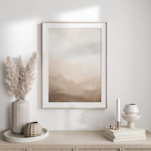 Calm beige abstract art minimalist Scandinavian wall decor sand toned printable download relaxing home decoration nature nordic style