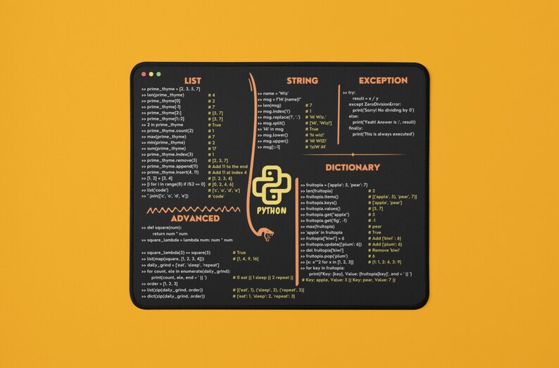 Python Cheatsheet Premium Mousepad for Software Engineers, Coding ...