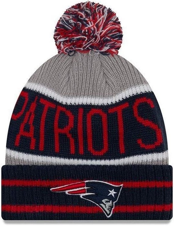 Vintage New England Patriots New Era NFL Banner Block Cuffed Pom Knit  Beanie
