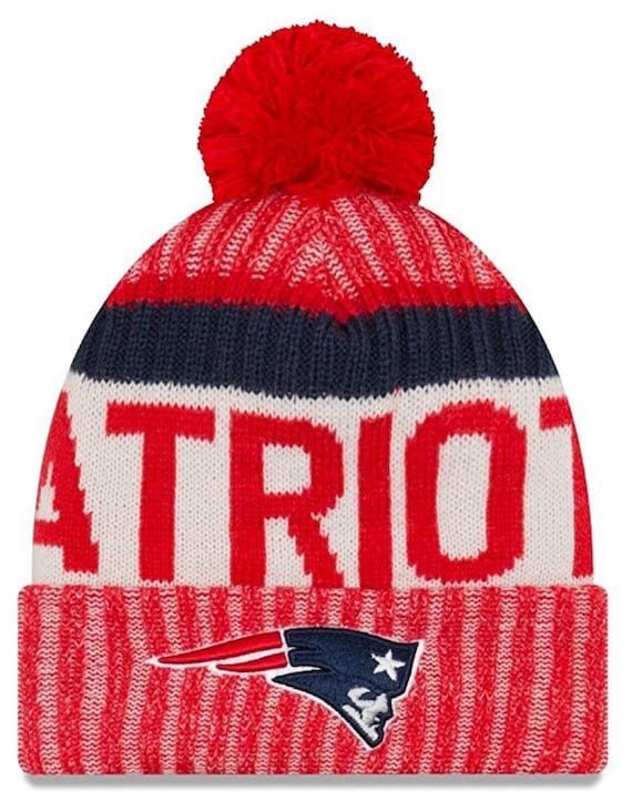 New England Patriots New Era NFL On Field Sport Knit Cuffed Pom Beanie/Knit - Reverse Red