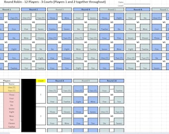 Pickleball - Round Robin Excel Sheet - 16 Players on 4 Courts - (10 ...