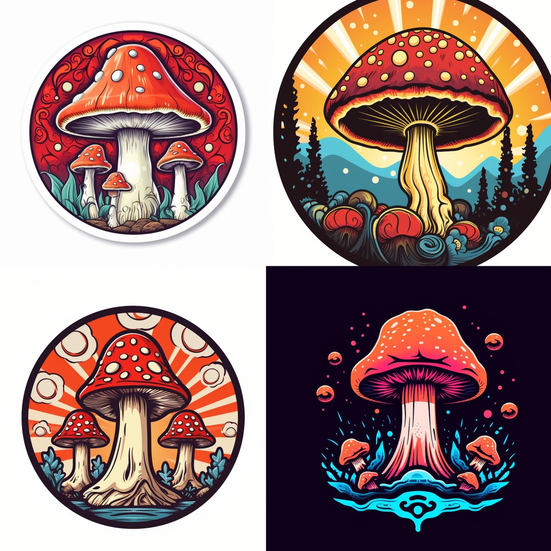 12 Magic Mushroom Logo Clipart. Brightly Coloured and Etsy