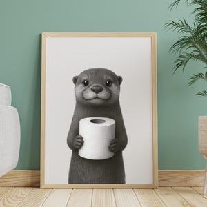 Otter WC Poster, Bathroom Poster Animal Otter Gift, Bathroom Art, Wall Poster, Black and White Bathroom Print, Digital Download