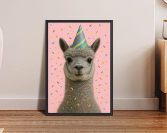 Pop Art Alpaca Poster | Funny Animal Poster | Party Alpaca | Wall Decor | Funny Animal Poster | Gift Idea | Digital Download