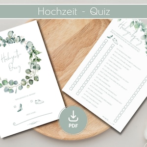 Hochzeitsquiz | Hochzeitsspiel | Spiel für die Hochzeit | Spiel für Brautpaar und Gäste | PDF zum selbst ausdrucken | Eukalyptus