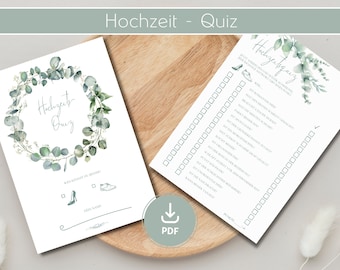 Wedding Quiz | Wedding Game | Game for the Wedding | Game for the Bride and Groom and Guests | Printable PDF | Eucalyptus