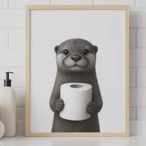 Otter WC Poster, Bathroom Poster Animal Otter Gift, Bathroom Art, Wall Poster, Black and White Bathroom Print