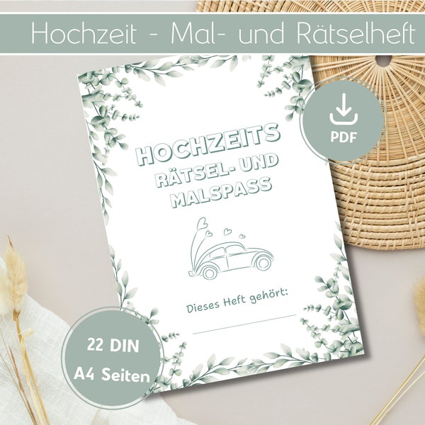 Malbuch Rätselbuch Hochzeit | Kinderbeschäftigung | Hochzeitsspielpaket | Mal- und Rätselspass | Druckbar | Sofort Download