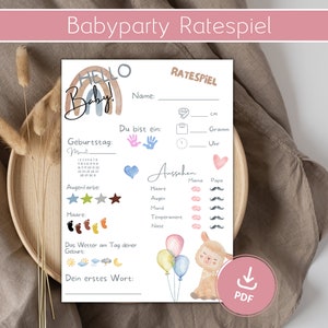 Baby-Tippkarten, Ratespiel, Babyshower, Wünsche, Ausfüllkarte, Babyparty Spiel, Gender Reveal Party, Baby