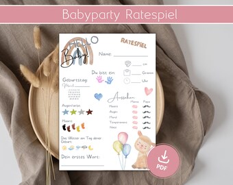 Babyparty Tippkarten | Ratespiel  | Babyshower  | Wünsche  | Ausfüllkarte