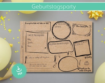 Gästebuchkarten mit Fragen zum Ausfüllen, Gästebuch Alternative, Geburtstag, Wünsche, Party