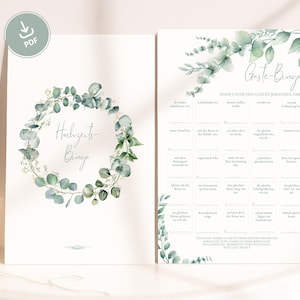 Hochzeitsbingo | Hochzeitsspiel | Gäste-Bingo | Spiel für Brautpaar und Gäste | PDF zum selbst ausdrucken | Eukalyptus